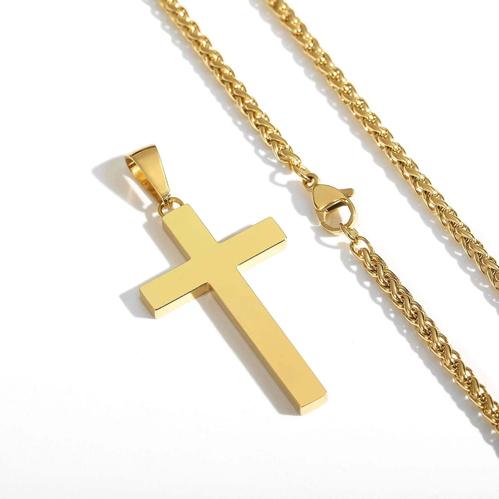Gold Cross Necklaces for Men Boys Stainless Steel Cross Pendant Chain Catholic Religious Christian Birthday Valentines Day Jewelry Gifts Teen Him Boyfriend Son Dad Adults Male Kids Age Ideas